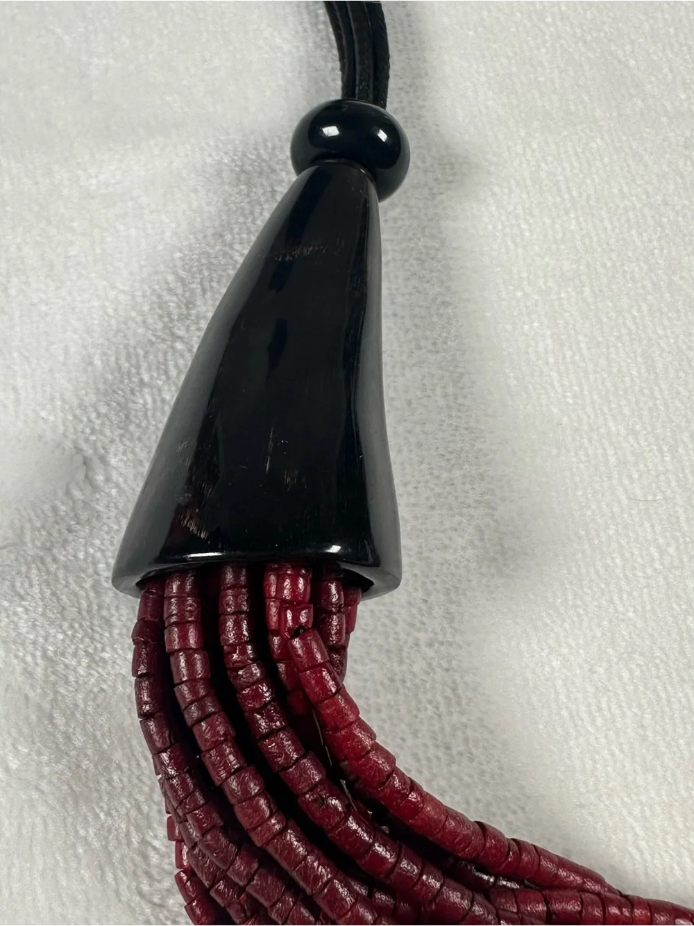 Multi-Strand Burgundy Bead Necklace with Black Accents